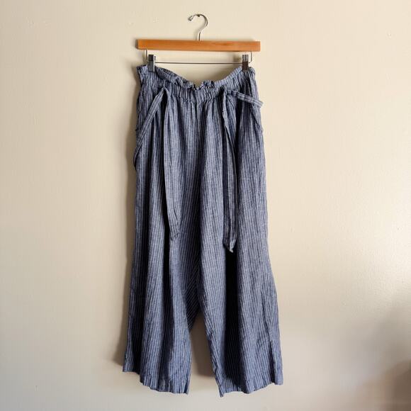 Lucky Brand Blue + White Striped Chambray Pull On Wide Leg Coastal Pants Large - Picture 9 of 10